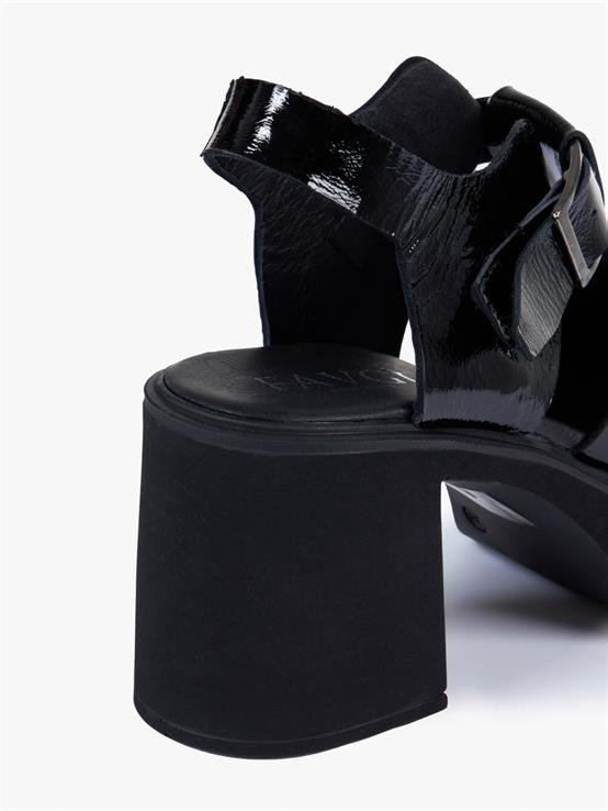 Giane Siyah Kırışık Rugan Kadın Topuklu Sandalet