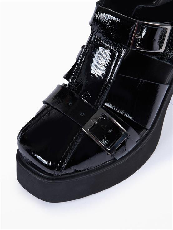 Giane Siyah Kırışık Rugan Kadın Topuklu Sandalet