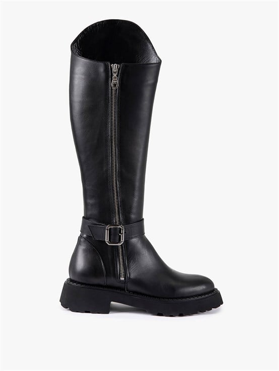 Ginav Siyah Deri Kadın Çizme