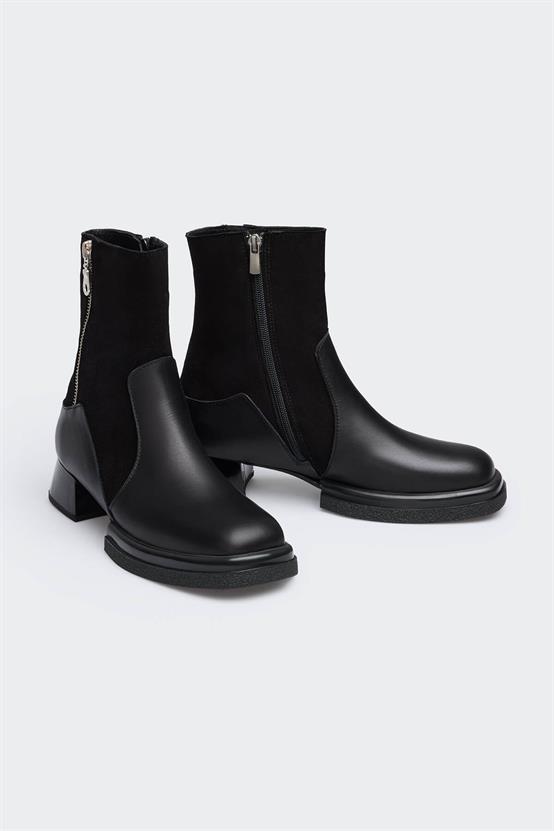 Gion Siyah Deri Siyah Süet Kadın Bot