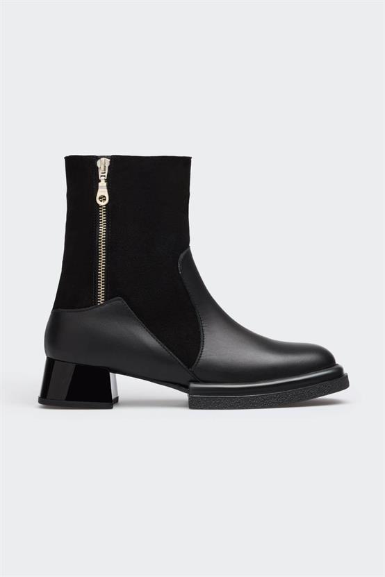 Gion Siyah Deri Siyah Süet Kadın Bot