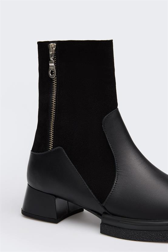 Gion Siyah Deri Siyah Süet Kadın Bot