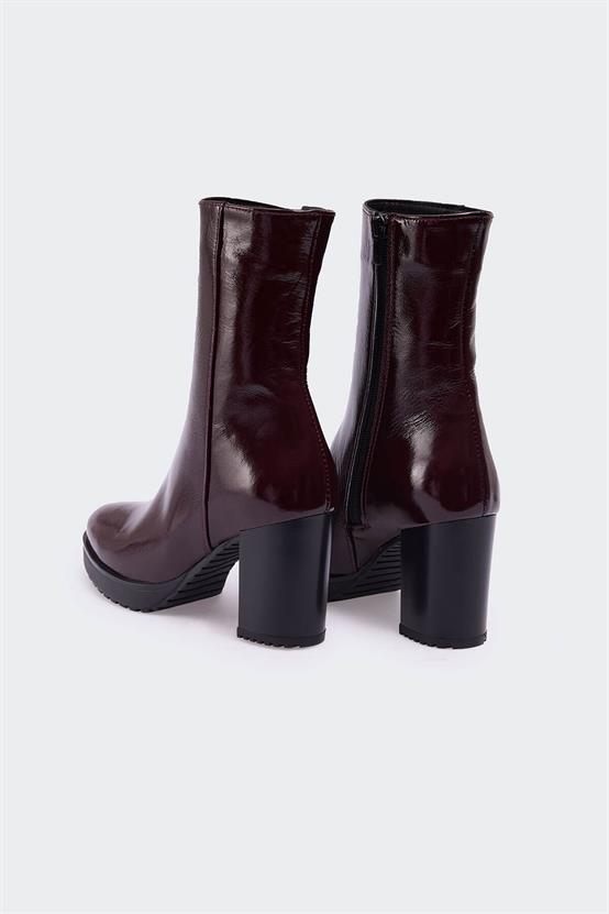 Heih Bordo Kırışık Rugan Kadın Bot