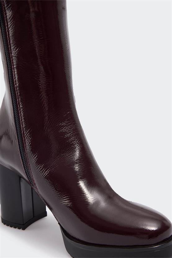 Heih Bordo Kırışık Rugan Kadın Bot