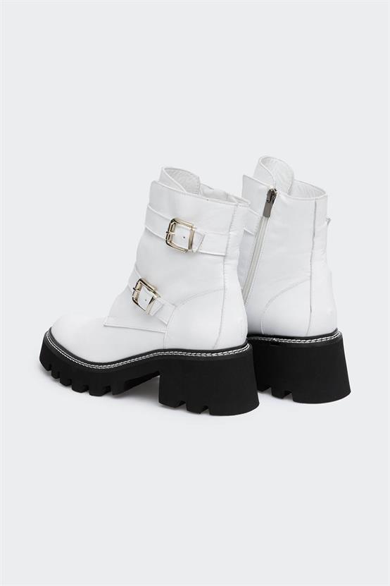 Hura Beyaz Deri Kadın Bot