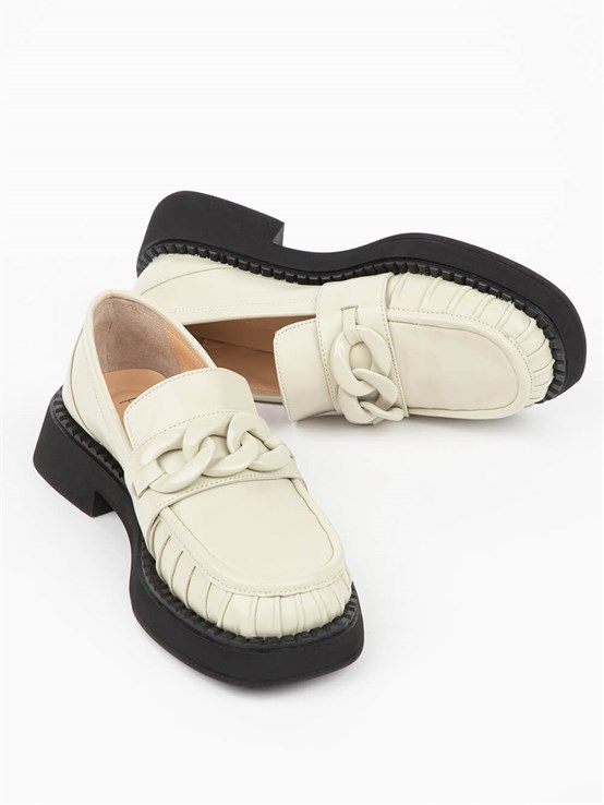 Karre Açık Bej Deri Kadın Loafer