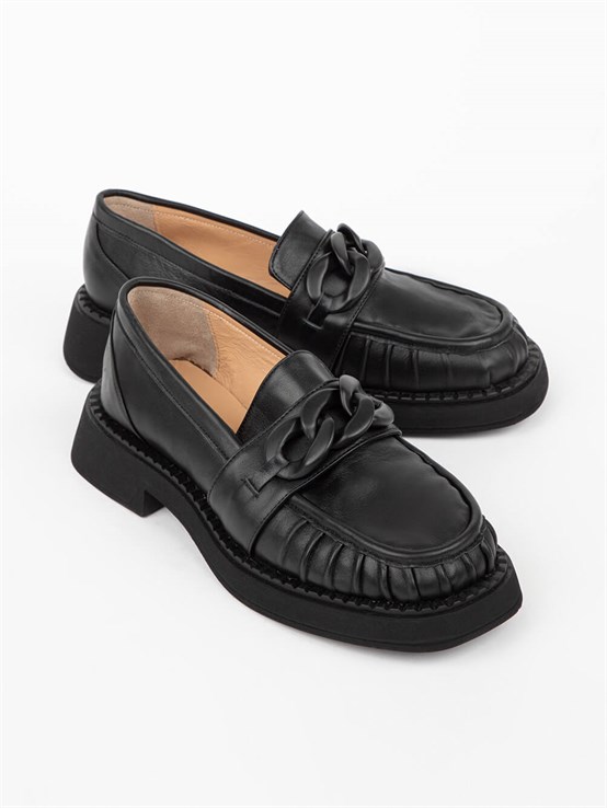 Karre Siyah Deri Kadın Loafer 