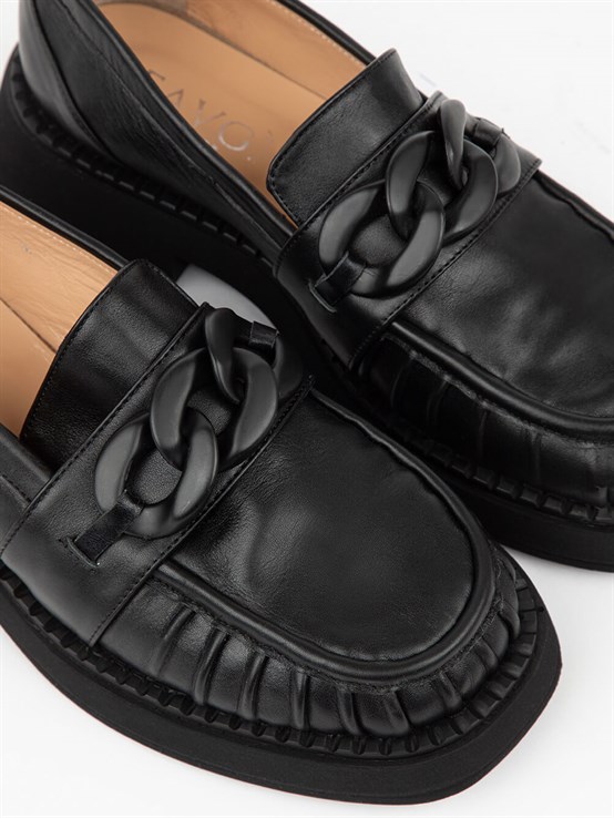 Karre Siyah Deri Kadın Loafer 