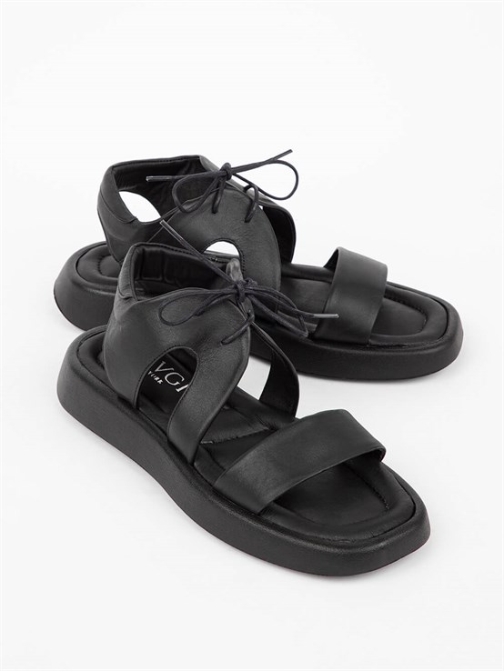 Kris Siyah Deri Kadın Sandalet