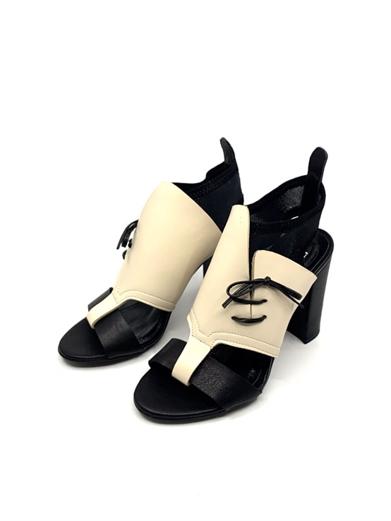 Lalin Bej Deri Kadın Topuklu Sandalet