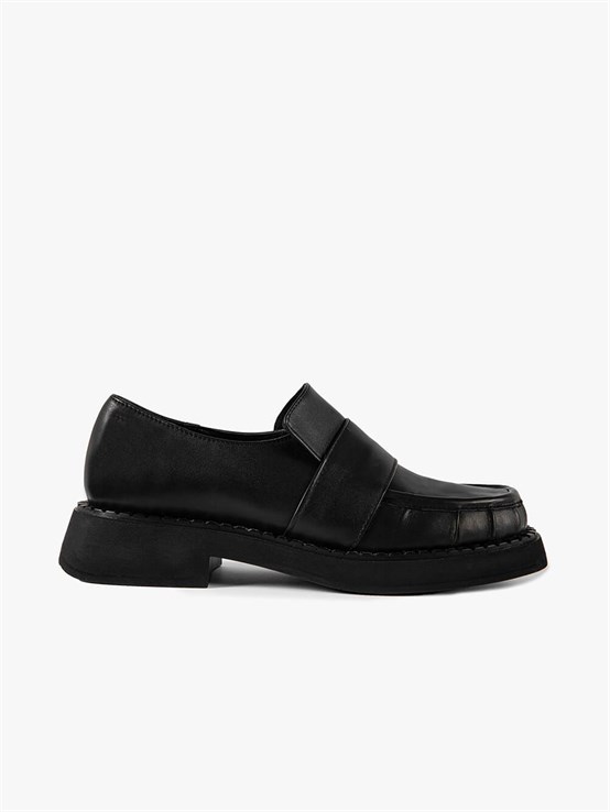 Lande Siyah Deri Kadın Loafer