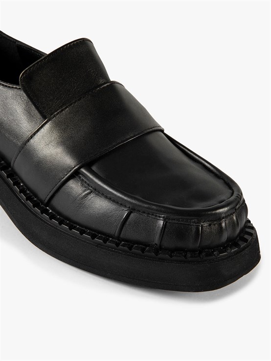 Lande Siyah Deri Kadın Loafer