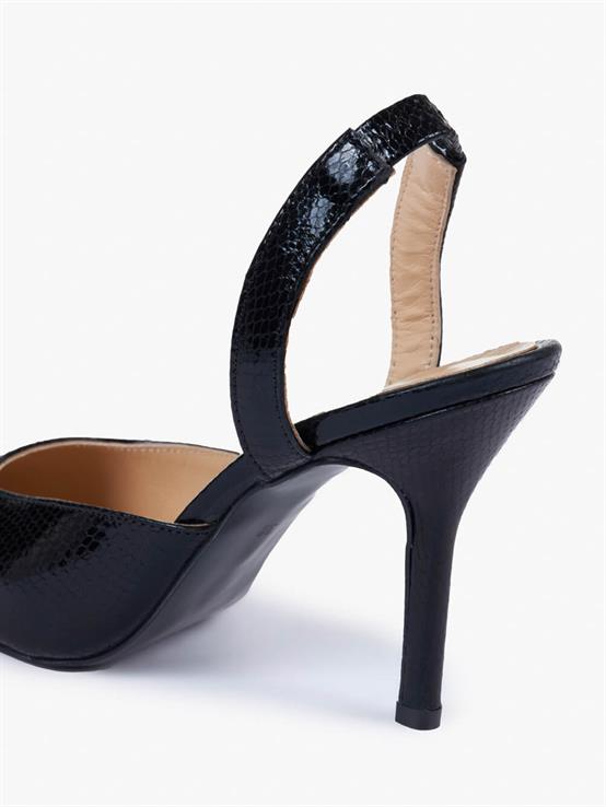 Lea Siyah Deri Kadın Topuklu Ayakkabı