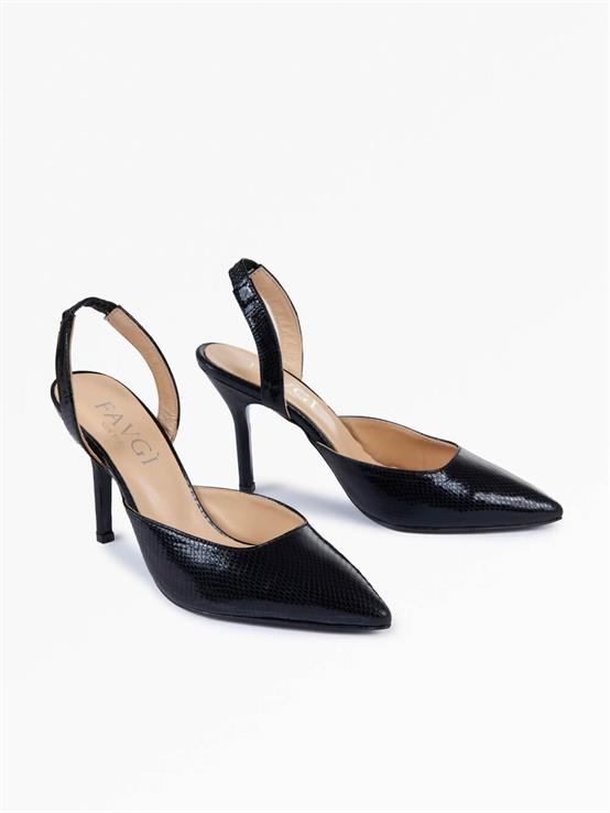 Lea Siyah Deri Kadın Topuklu Ayakkabı
