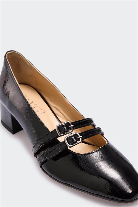 Lebruei Siyah Kırışık Rugan Kadın Topuklu Ayakkabı