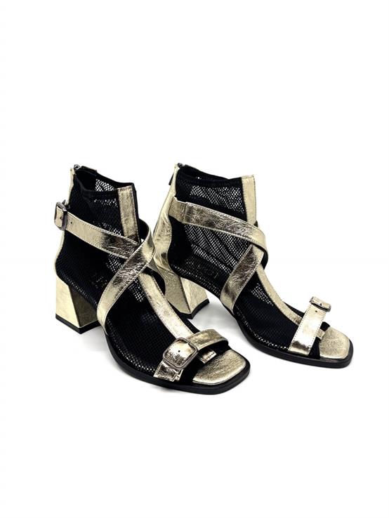 Leios Dore Deri Siyah File Kadın Topuklu Sandalet