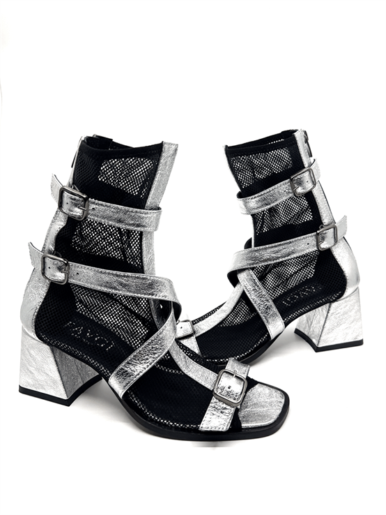 Leioss Lame Deri Siyah File Kadın Topuklu Sandalet