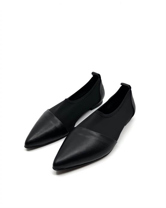 Lini Siyah Deri Siyah Streç Kadın Günlük Ayakkabı