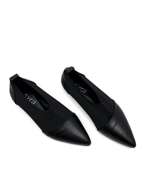 Lini Siyah Deri Siyah Streç Kadın Günlük Ayakkabı