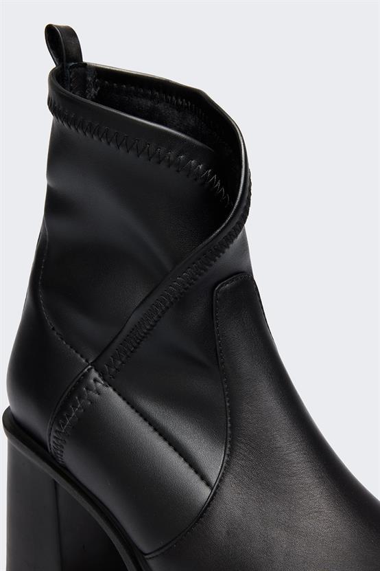 Lori Siyah Deri Siyah Streç Kadın Bot