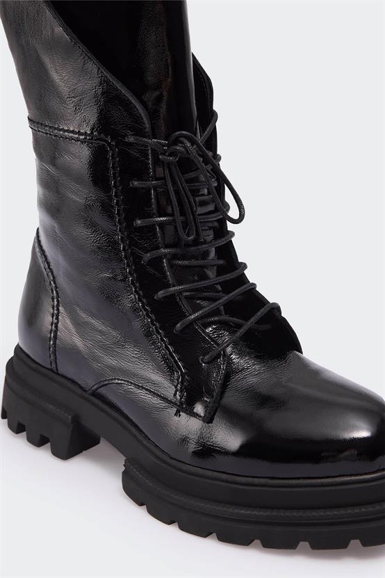 Mararae Siyah Kırışık Rugan Kadın Bot