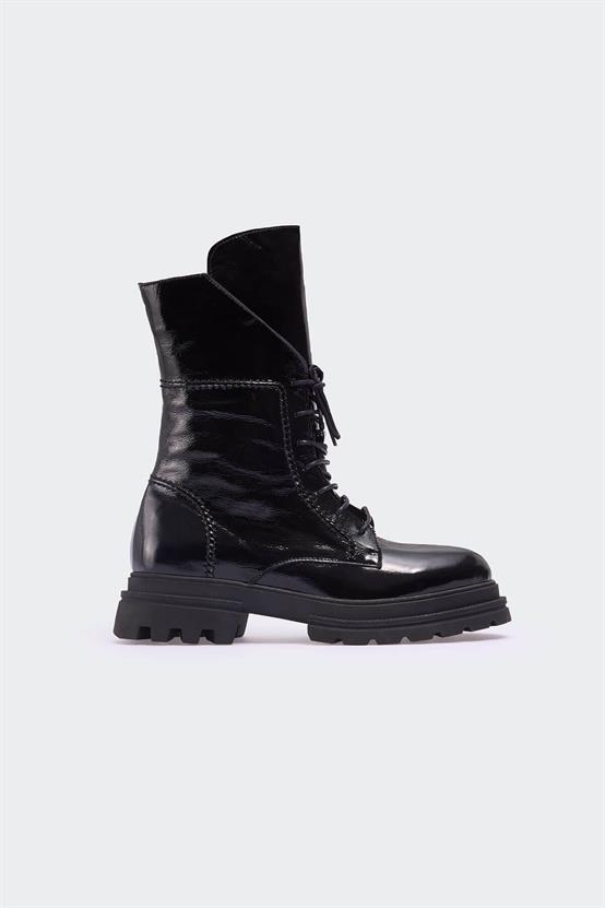 Mararae Siyah Kırışık Rugan Kadın Bot