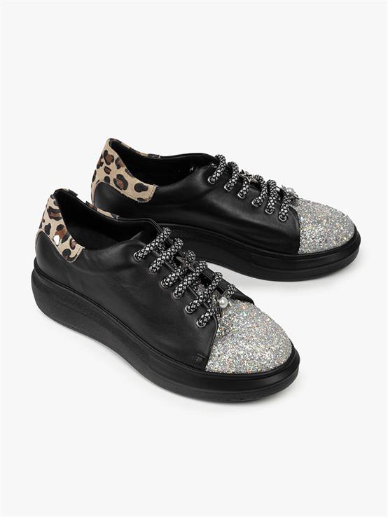 Marze Siyah Deri Kadın Sneaker