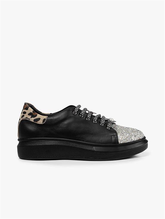 Marze Siyah Deri Kadın Sneaker