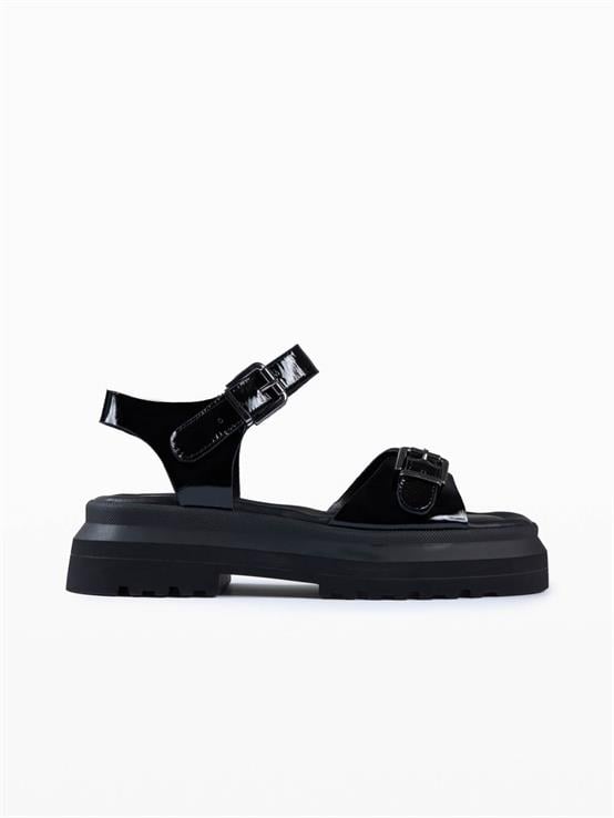 Melia Siyah Rugan Kadın Sandalet