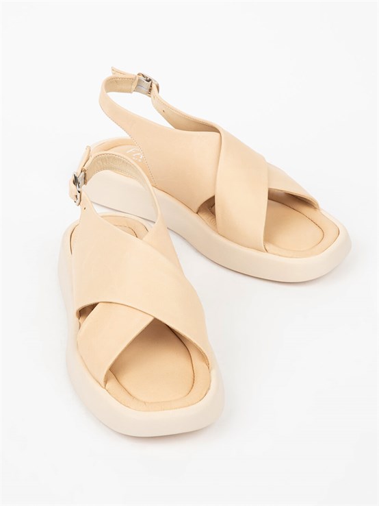 Mina Krem Deri Kadın Sandalet