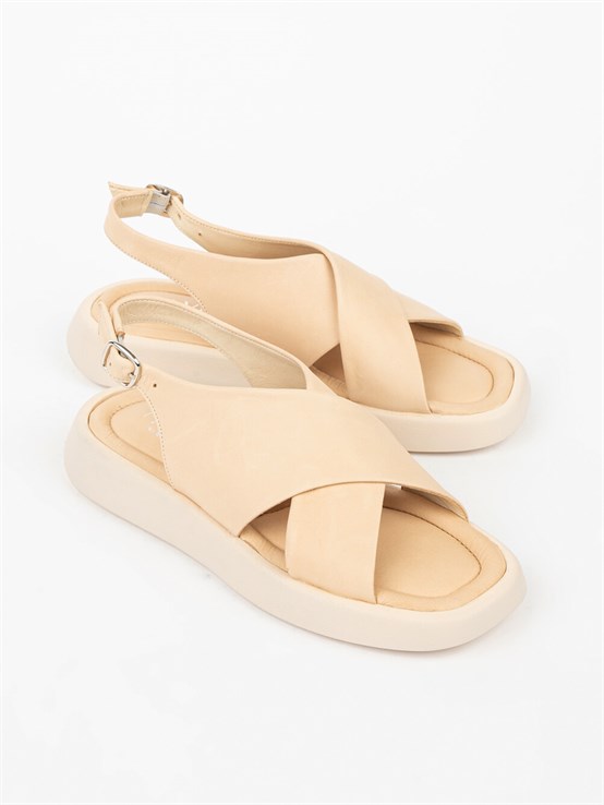 Mina Krem Deri Kadın Sandalet