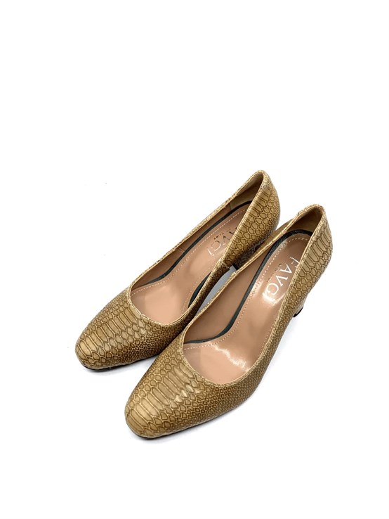 Minel Hardal Deri Topuklu Ayakkabı 