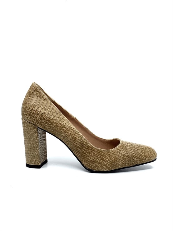 Minel Hardal Deri Topuklu Ayakkabı 