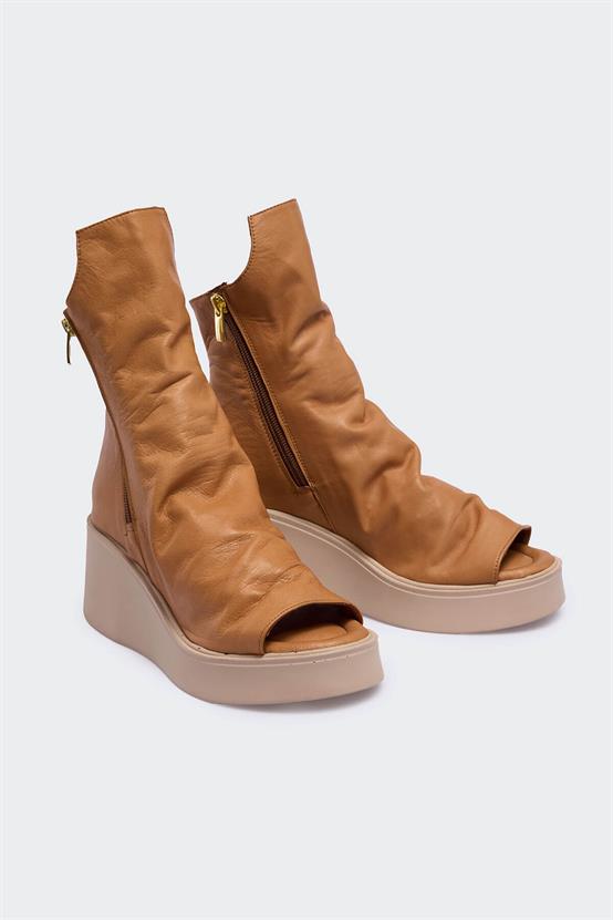 Morrga Taba Deri Kadın Sandalet