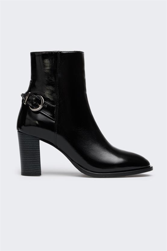 Moti Siyah Kırışık Rugan Kadın Bot