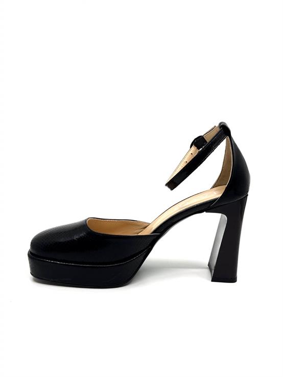 Nave Siyah Deri Kadın Topuklu Ayakkabı