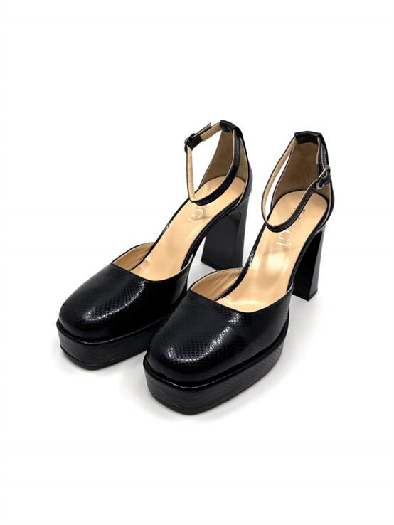 Nave Siyah Deri Kadın Topuklu Ayakkabı