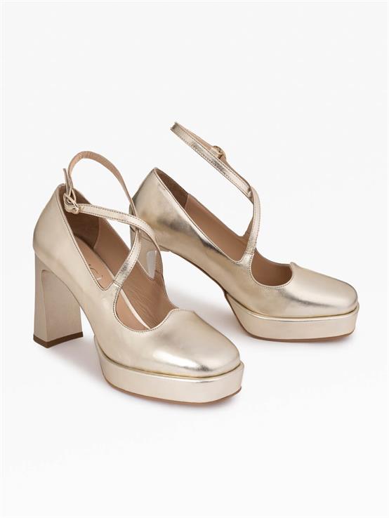 Nazy Altın Deri Kadın Topuklu Ayakkabı