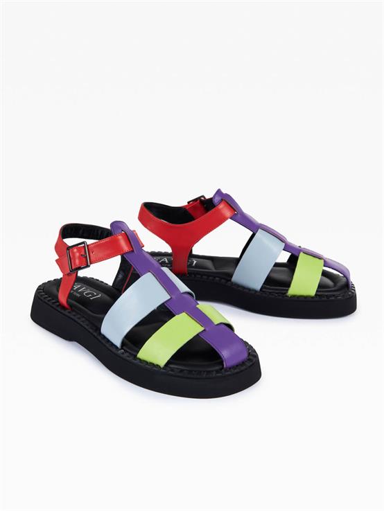 Noran Multicolor Kadın Deri Sandalet