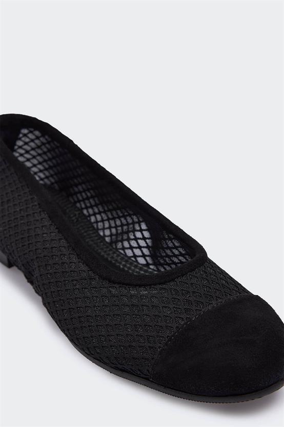 Pasies 567 Siyah Süet Siyah File Kadın Babet