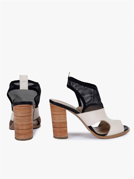 Penn Bej Deri Siyah File Kadın Topuklu Sandalet