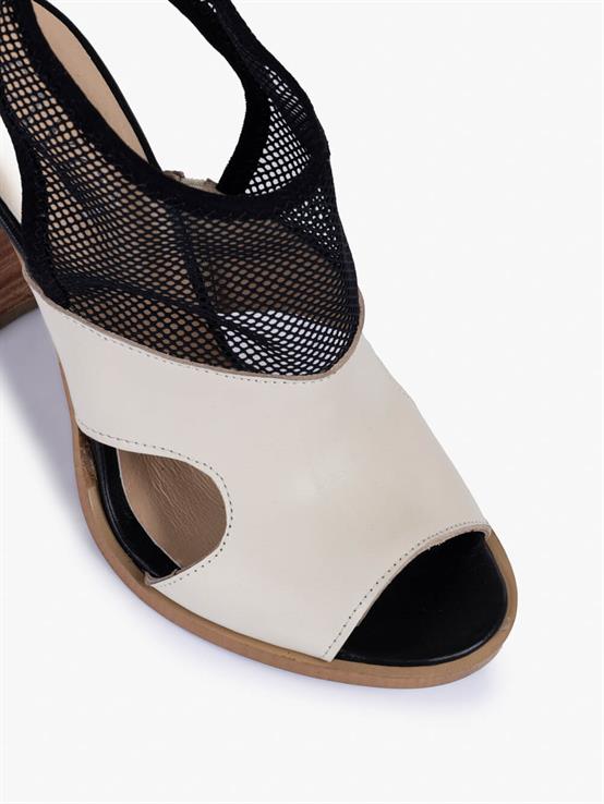 Penn Bej Deri Siyah File Kadın Topuklu Sandalet