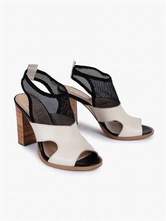 Penn Bej Deri Siyah File Kadın Topuklu Sandalet