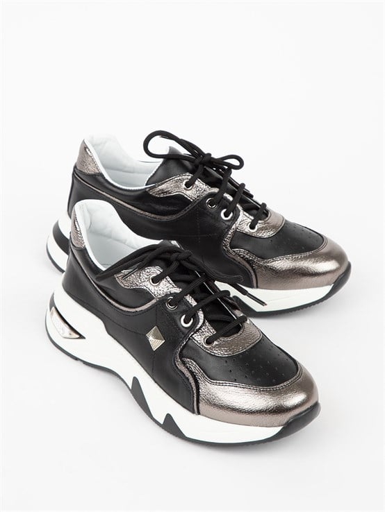Rafai Siyah Deri Kadın Sneaker 