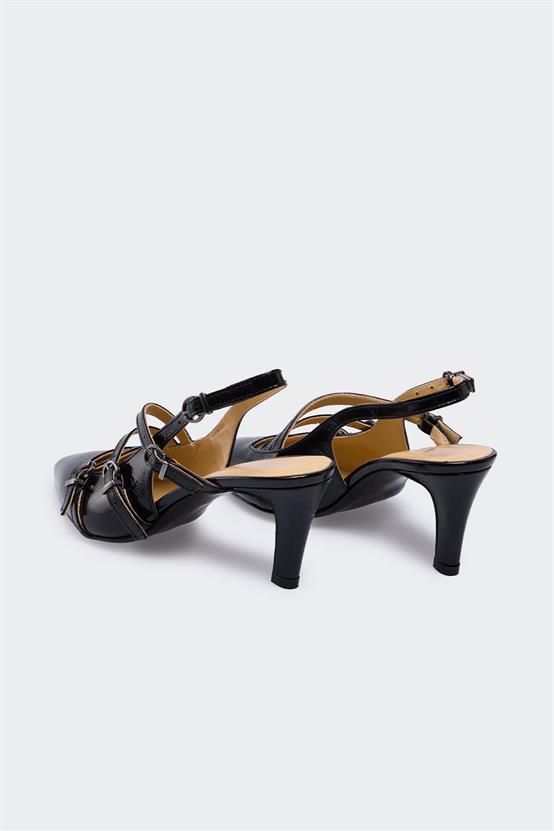 Rebisbe Siyah Rugan Kadın Topuklu Ayakkabı