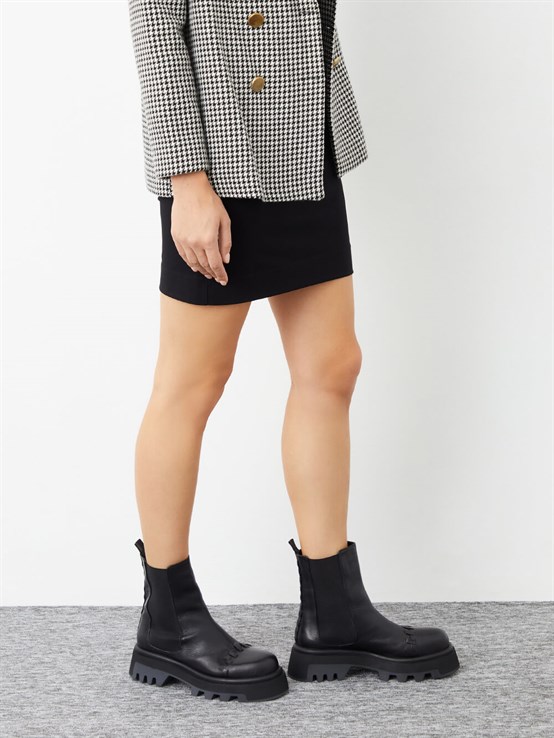 Remmi Siyah Deri Kadın Bot