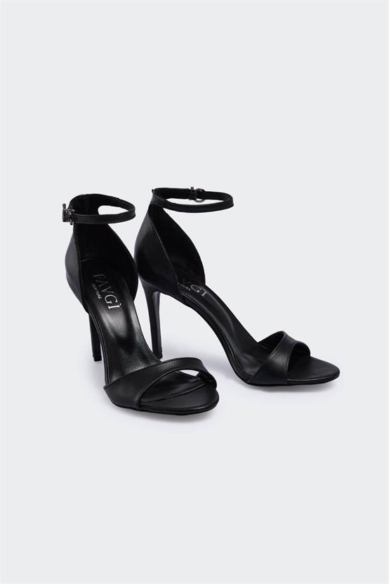 Samier Siyah Deri Kadın Topuklu Ayakkabı