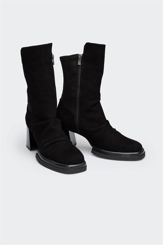 Sara Siyah Süet Siyah Süet Streç Kadın Bot