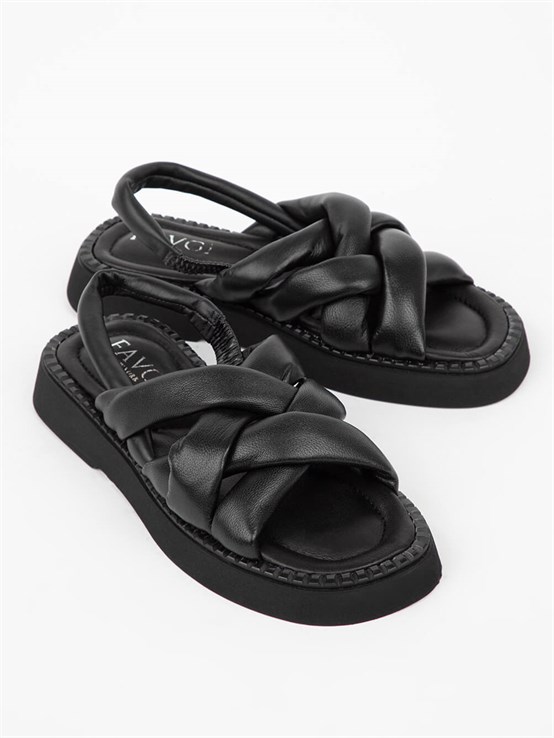 Sarea Siyah Deri Kadın Sandalet