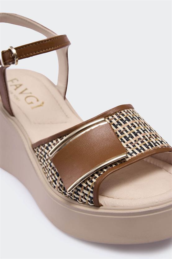 Seiar Taba Deri Bej Hasır Kadın Sandalet